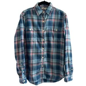 Faherty Blue Natural Indigo Dyed Cotton Plaid Flannel Button Down Shirt Fall